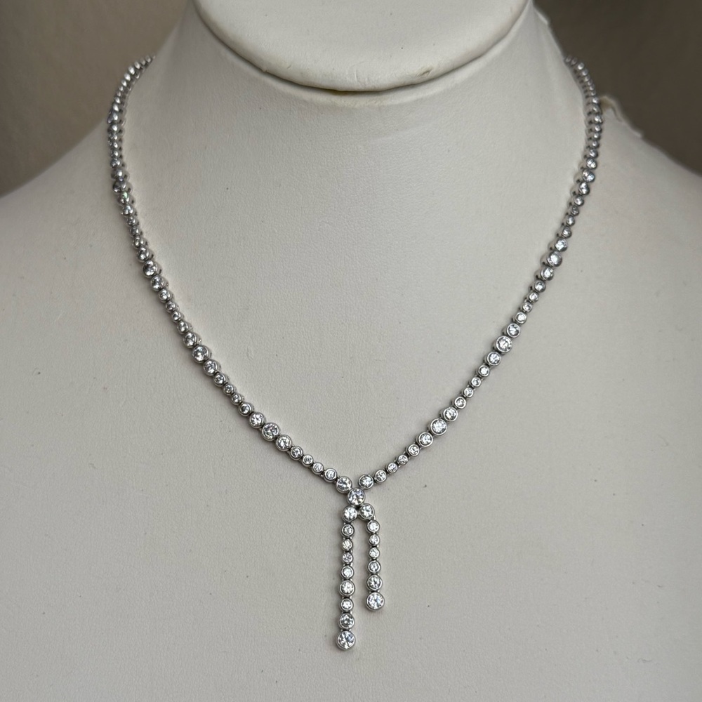 Solid sterling silver bezel set cubic zirconia necklace